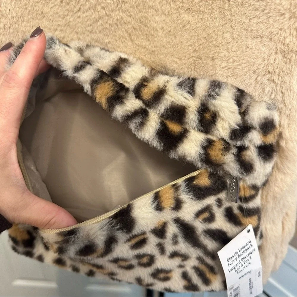 Iscream 16 In Furry Fun Backpack Tan Animal‎ Print Pockets Soft Fuzzy Fur Viral